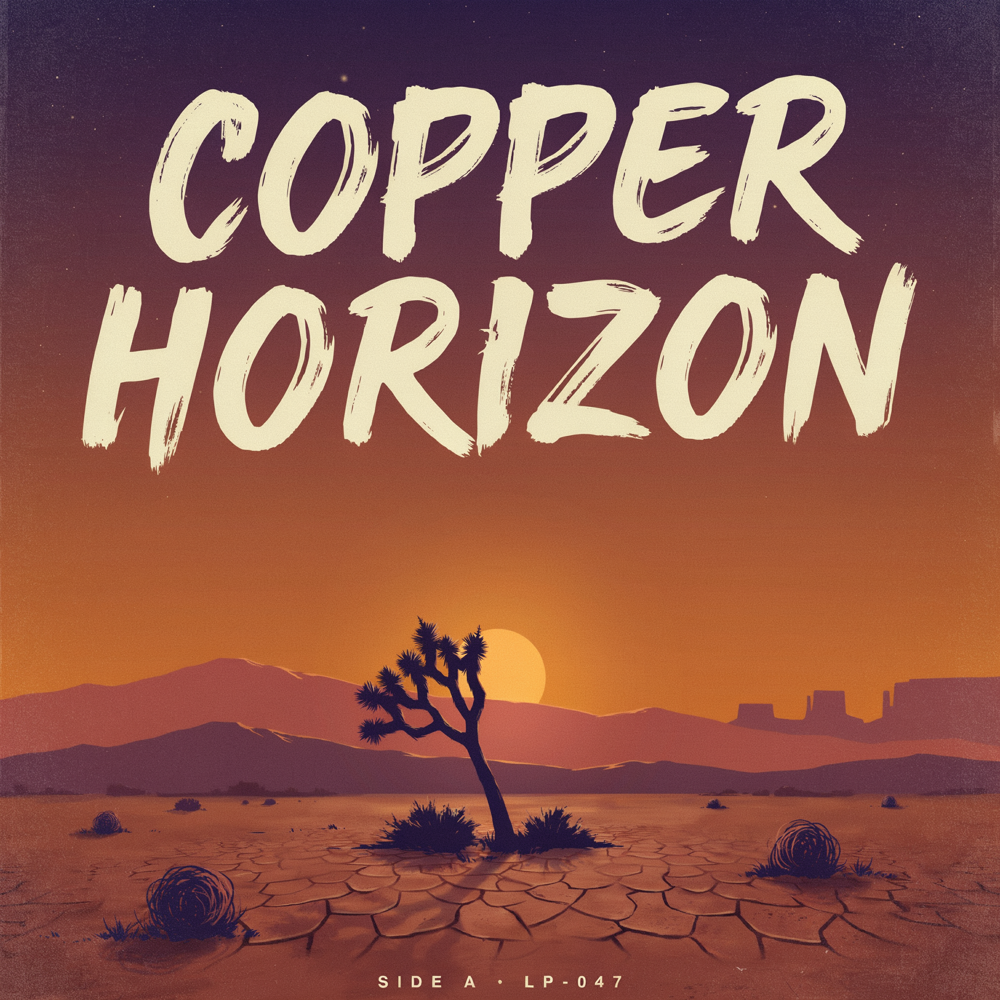 Example: An album cover design with the words 'COPPER HORIZON' in bold hand-lettered type