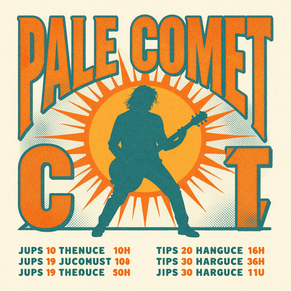 Example: A retro concert tour poster design for a band called 'PALE COMET', bold vintage