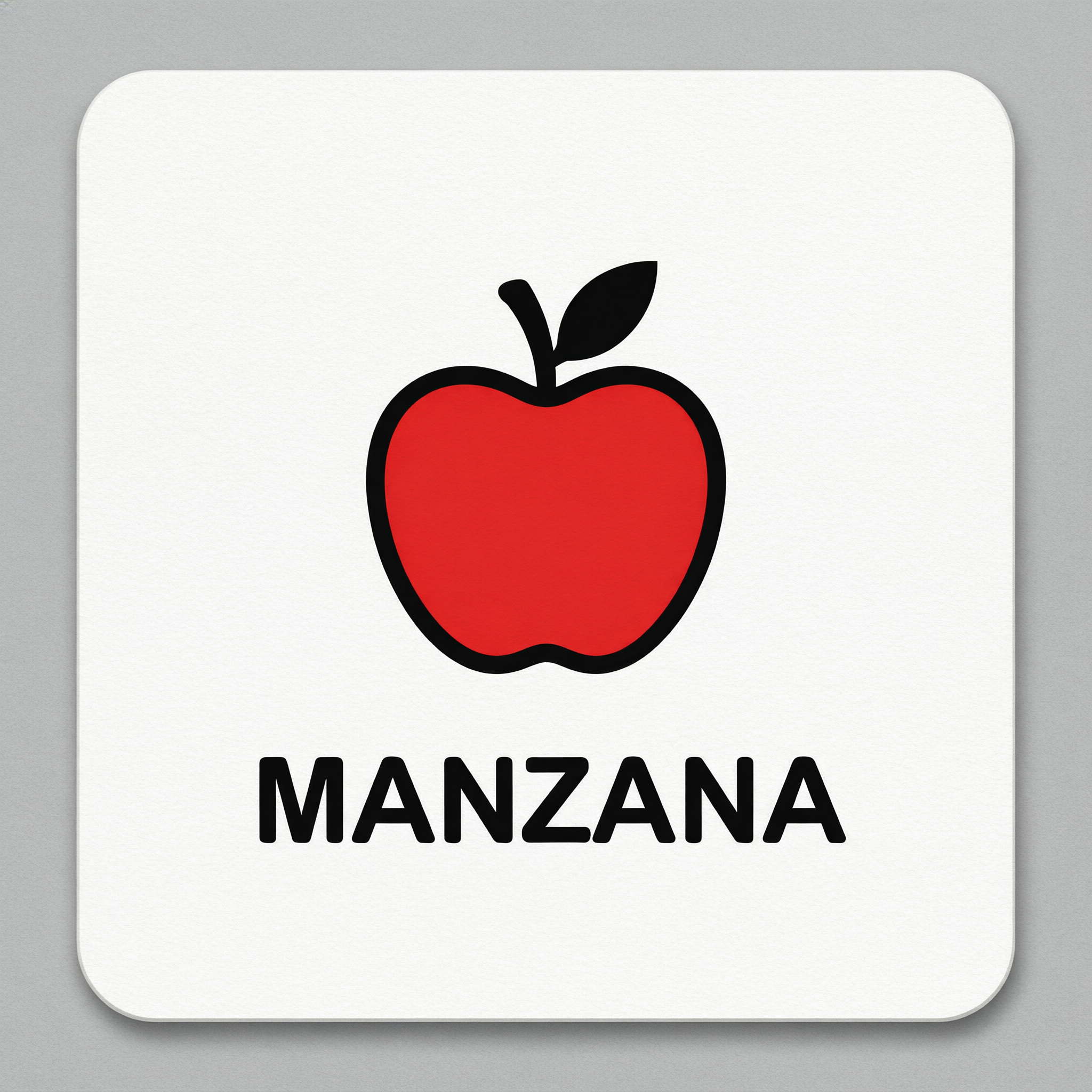 Example: A language learning flashcard design, a simple flat-color icon of an apple, with