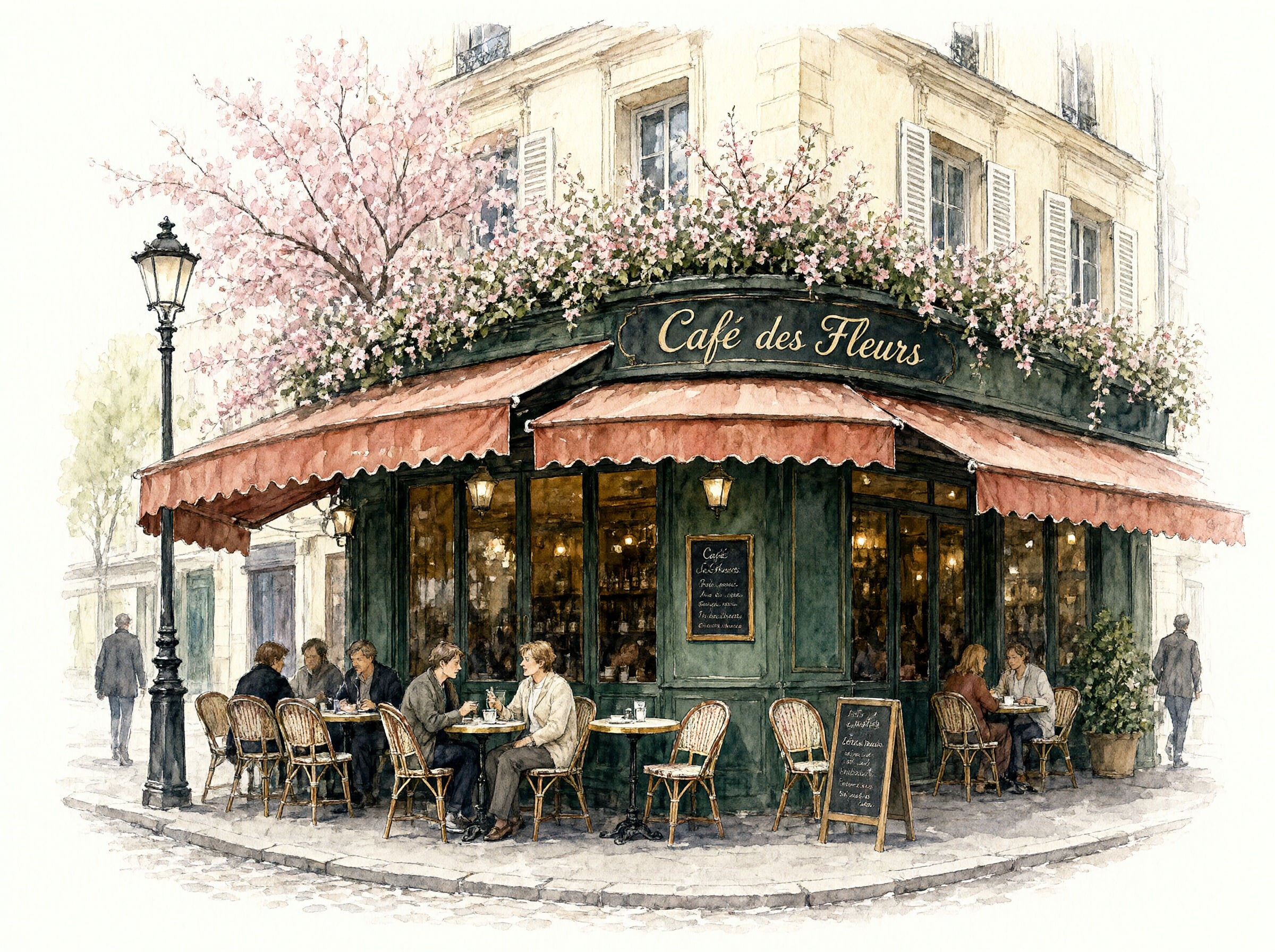 AI-generated image: Café des Fleurs in Bloom