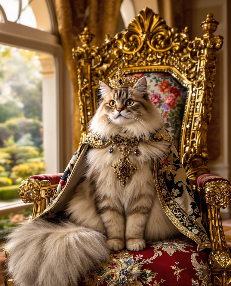 Regal Feline on Golden Throne