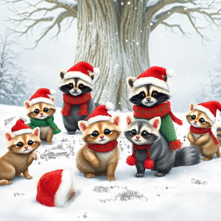 Festive Raccoons in a Winter Wonderland