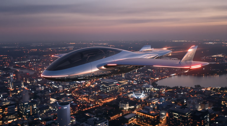 Futuristic Flight Over Urban Nightscape