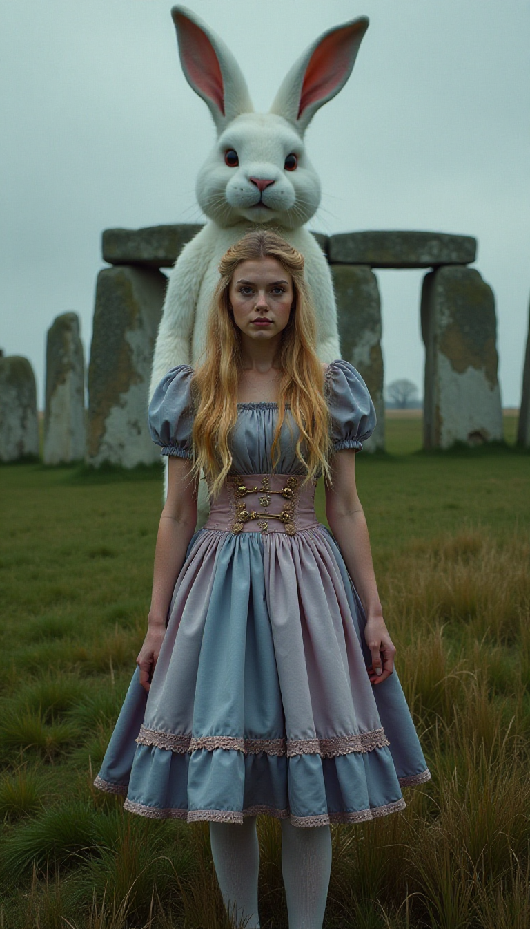 Alice and the White Rabbit at Stonehenge