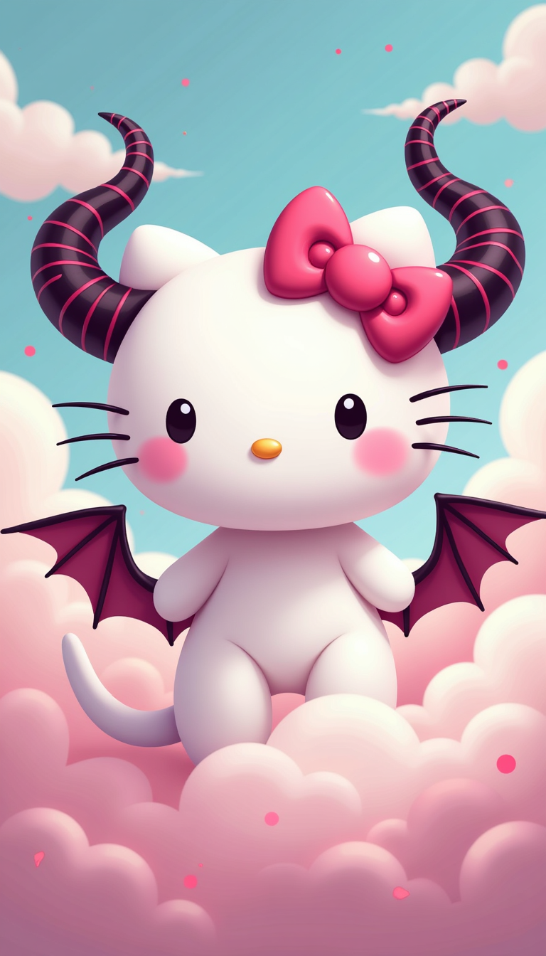 Devilish Hello Kitty in the Clouds