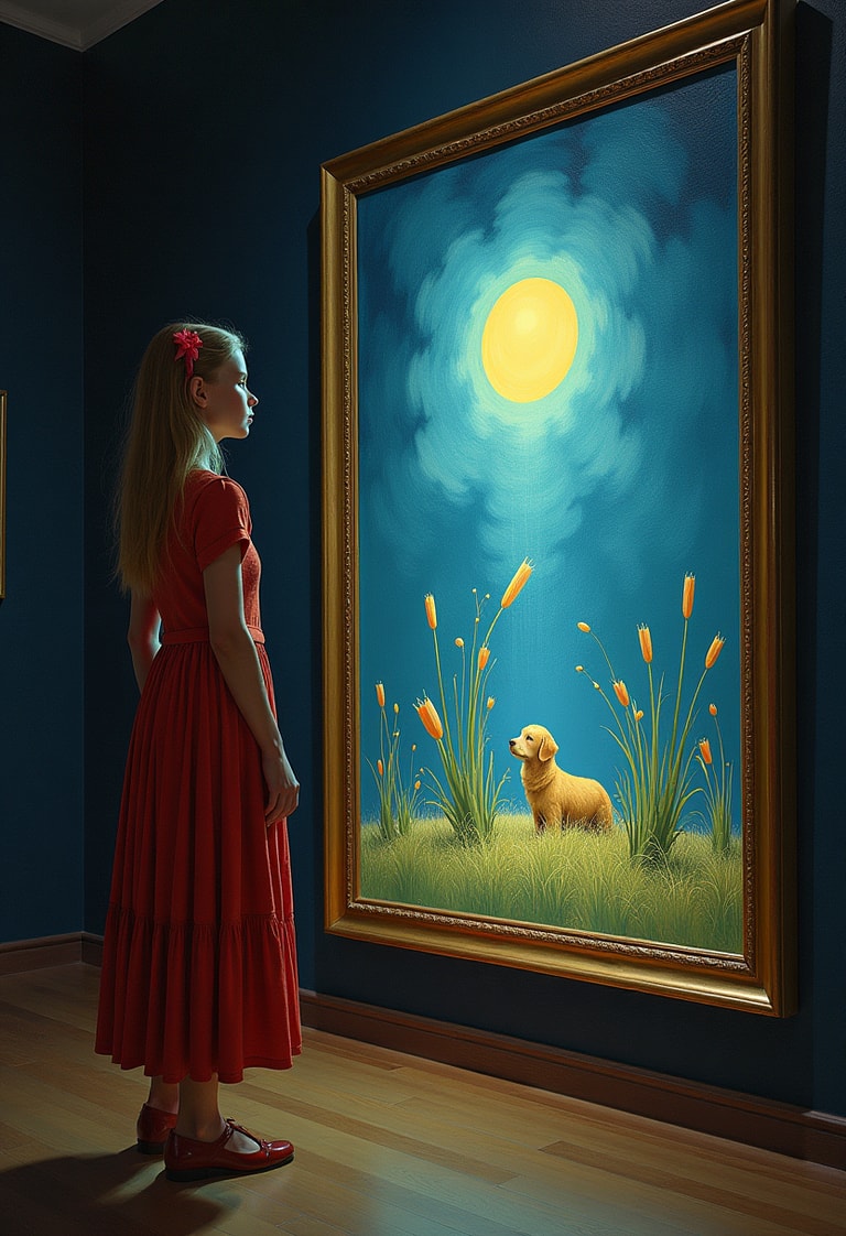 Moonlit Dream: Girl and Puppy