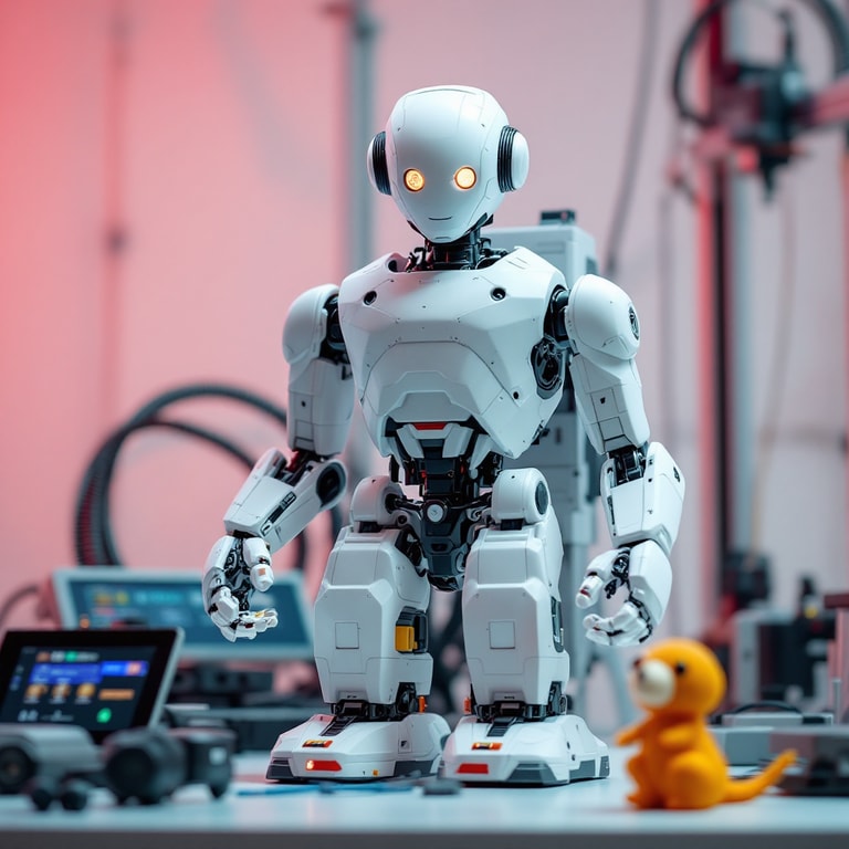 Curious Robot in a Futuristic Lab