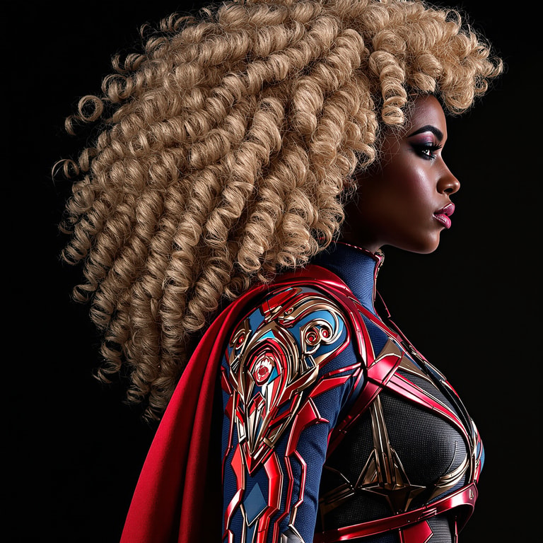 **Heroic Profile in Red and Gold**