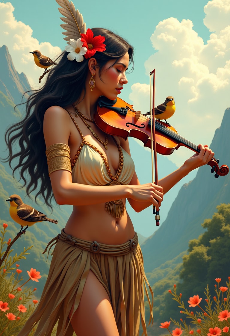 **Harmony with Nature: The Violinist in the Mountains**