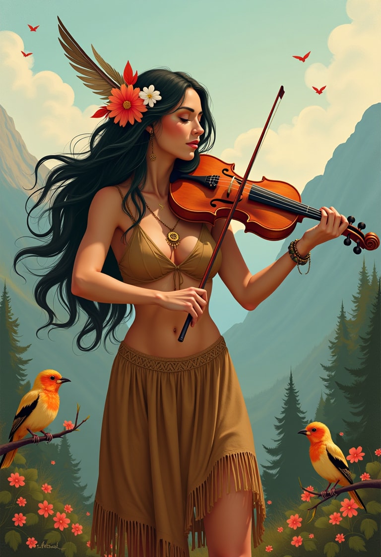 Harmony in Nature: The Violinist and Her Feathered Friends