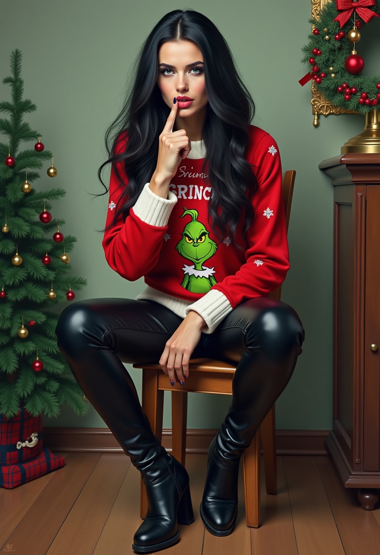 Festive Grinch-Themed Holiday Portrait