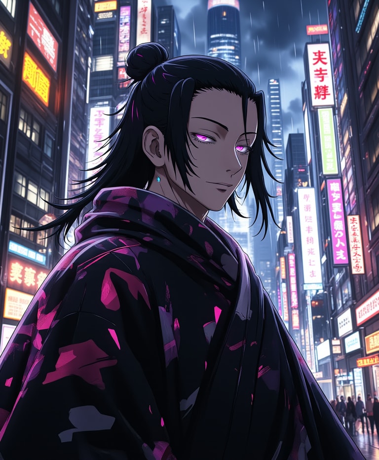 Neon Samurai in the City Night