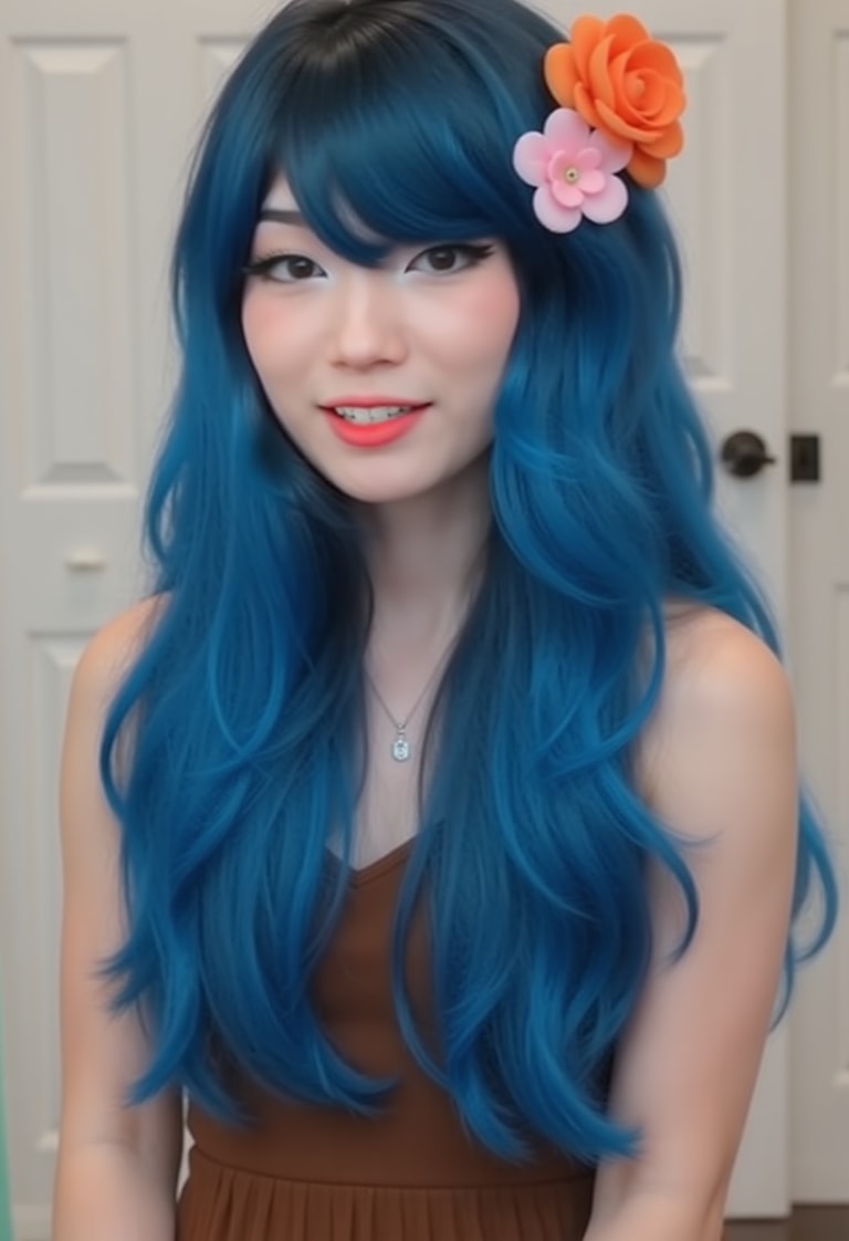 **Vibrant Blue and Floral Expression**
