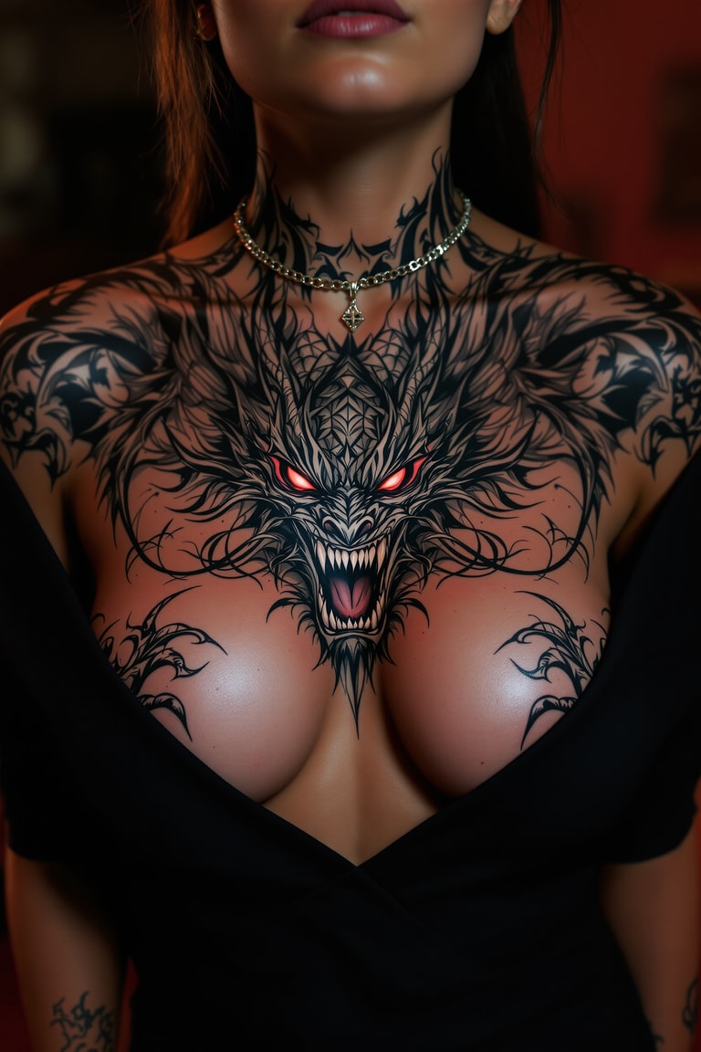 Fierce Dragon Tattoo: A Mystical Chest Piece