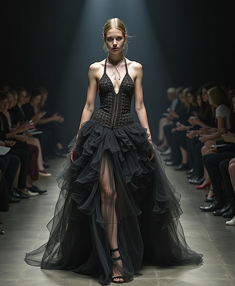 **Elegance on the Runway: A Showcase of High Fashion Drama**