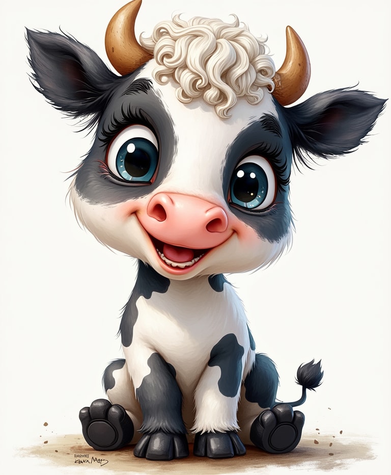**Adorable Baby Cow with Sparkling Eyes**