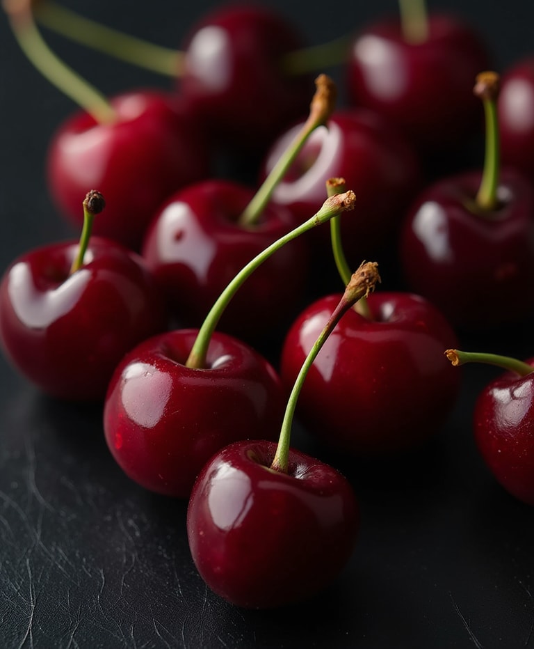 Vibrant Cherries on Dark Elegance