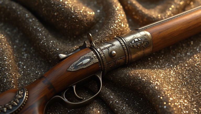 Ornate Antique Firearm on Glittering Fabric
