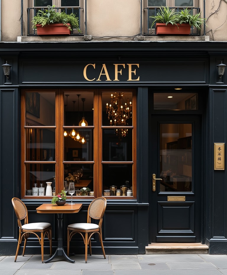 Charming Café Exterior with Warm Interior Glow
