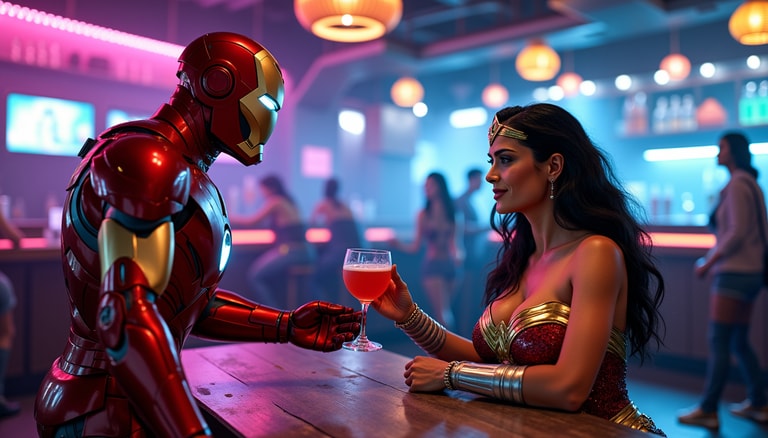 Intergalactic Toast: Iron Man and Wonder Woman at the Bar
