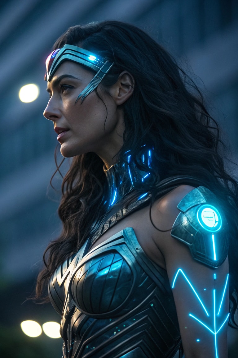 Futuristic Warrior in Urban Night