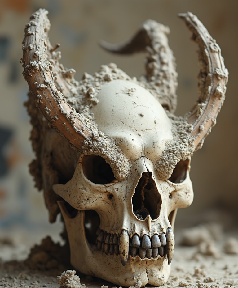 Ancient Horned Skull with Sandy Encrustation