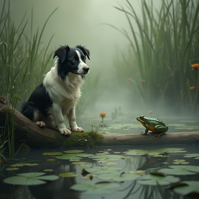 Morning Encounter: Dog and Frog on the Pond