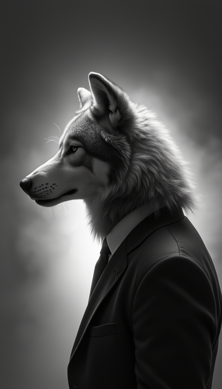 The Contemplative Wolf in Suit