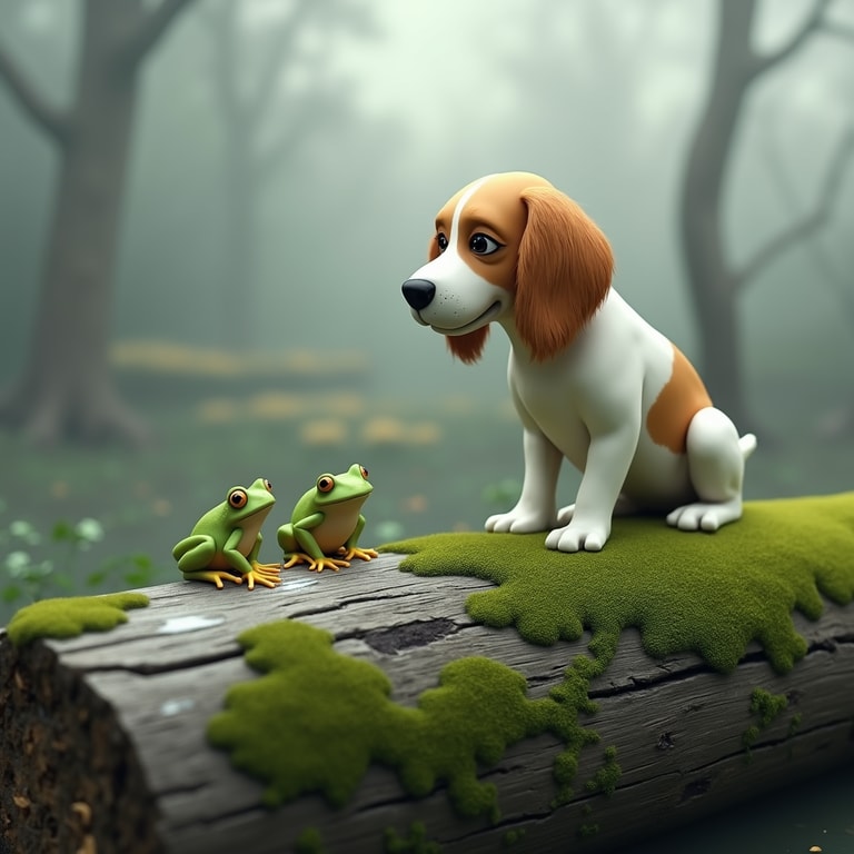 Forest Friends: A Dog and Two Frogs