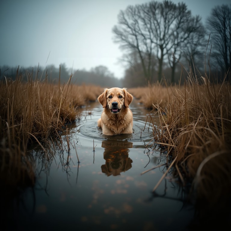 Golden Retriever in Misty Waters