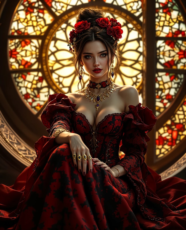 Victorian Elegance in Crimson and Gold