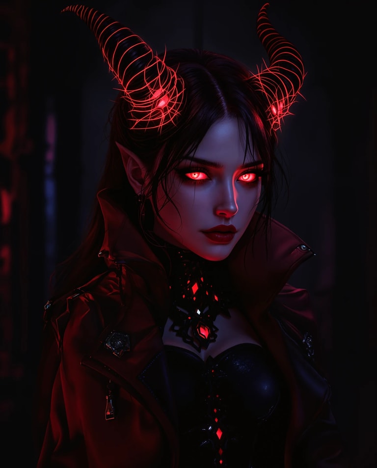 Gothic Demoness with Glowing Horns
