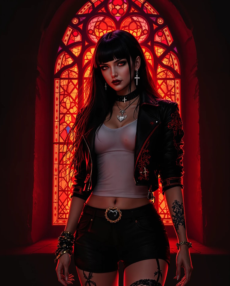 Gothic Elegance in Red Light