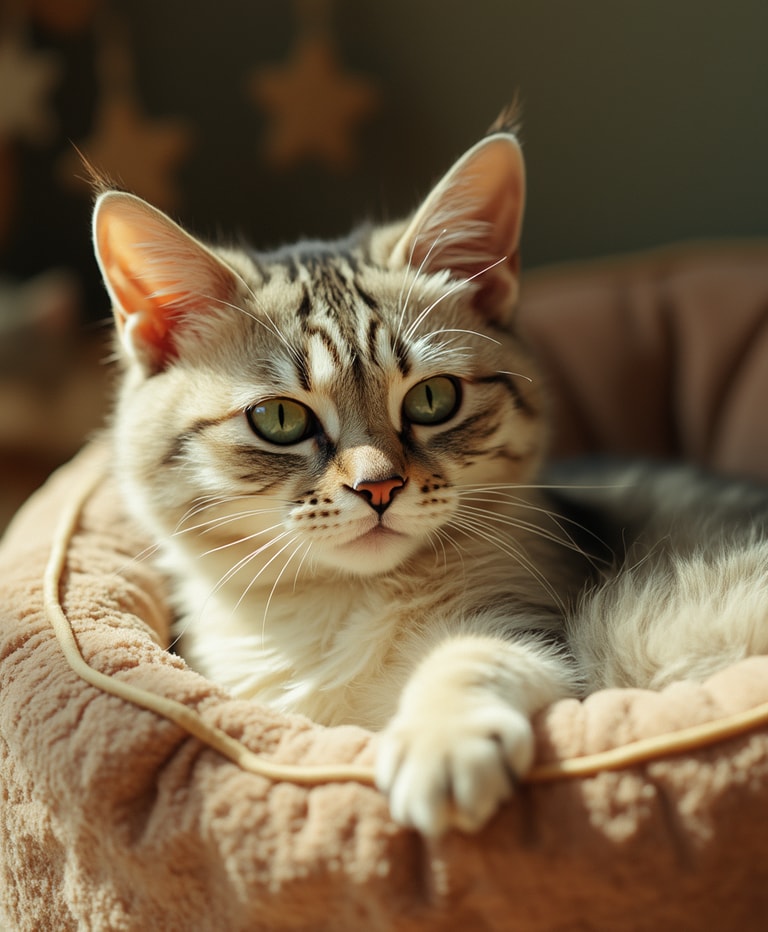 Curious Cat in Cozy Bed