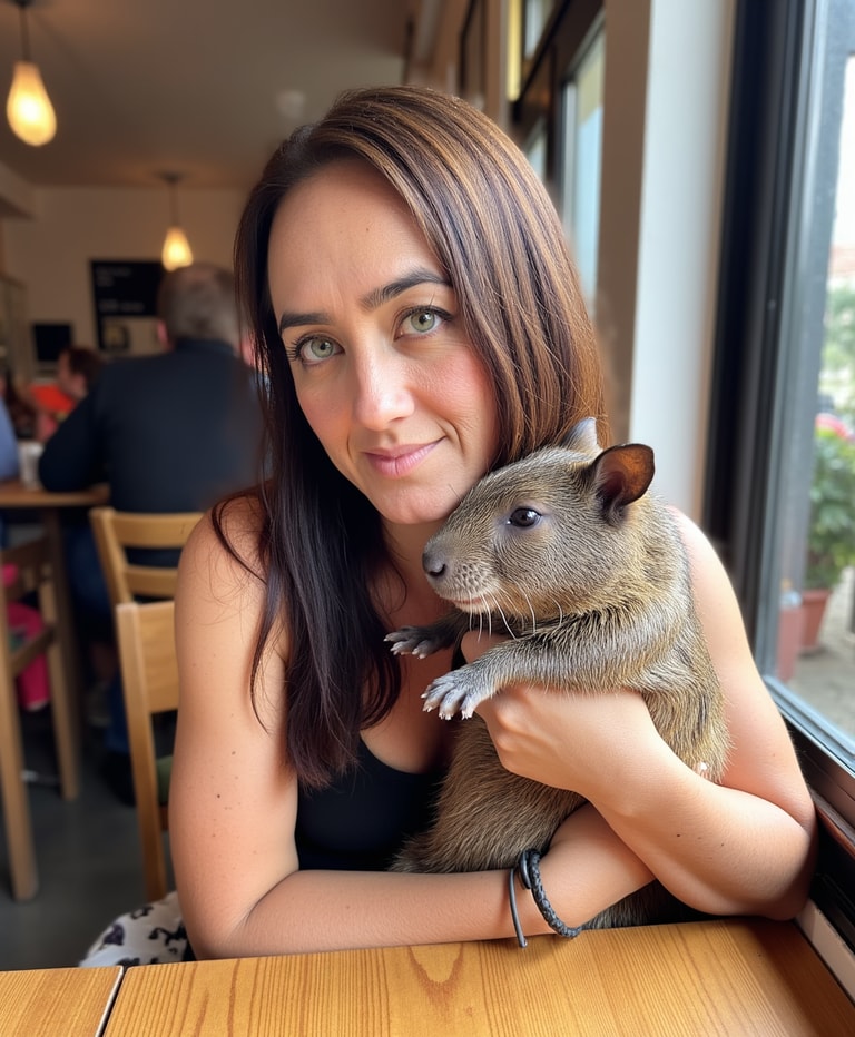 Capybara Cuddle in Lisbon Cafe