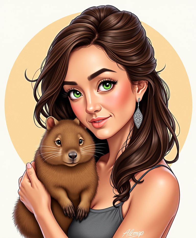 Emerald-Eyed Woman with Capybara