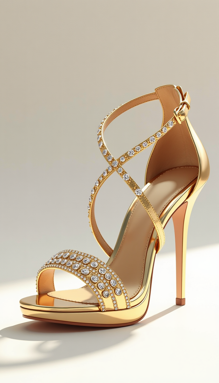 **Golden Elegance: A Luxurious High-Heeled Sandal**