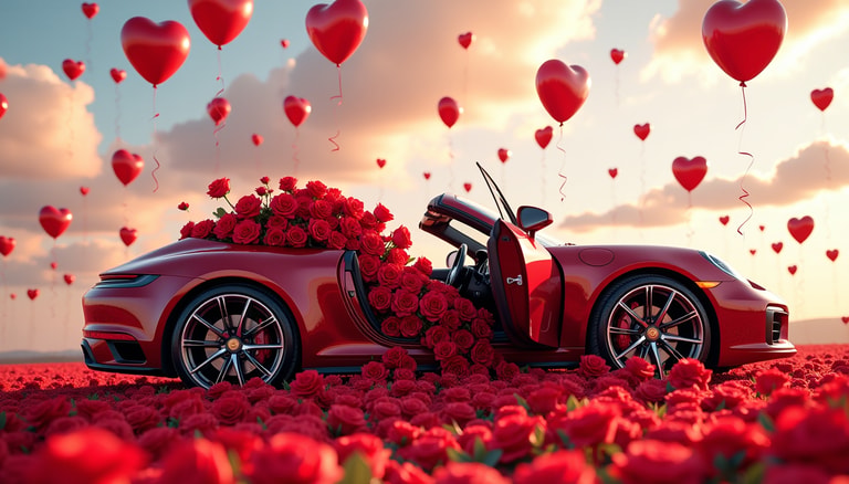 Love on Wheels: A Symphony of Roses and Balloons