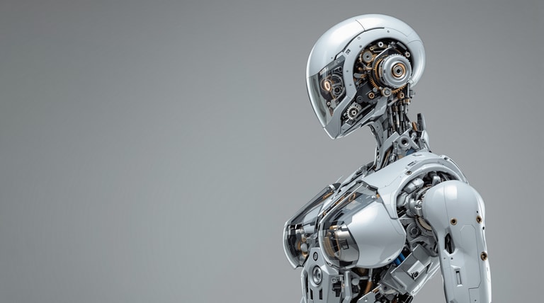 Futuristic Humanoid Robot with Transparent Visage