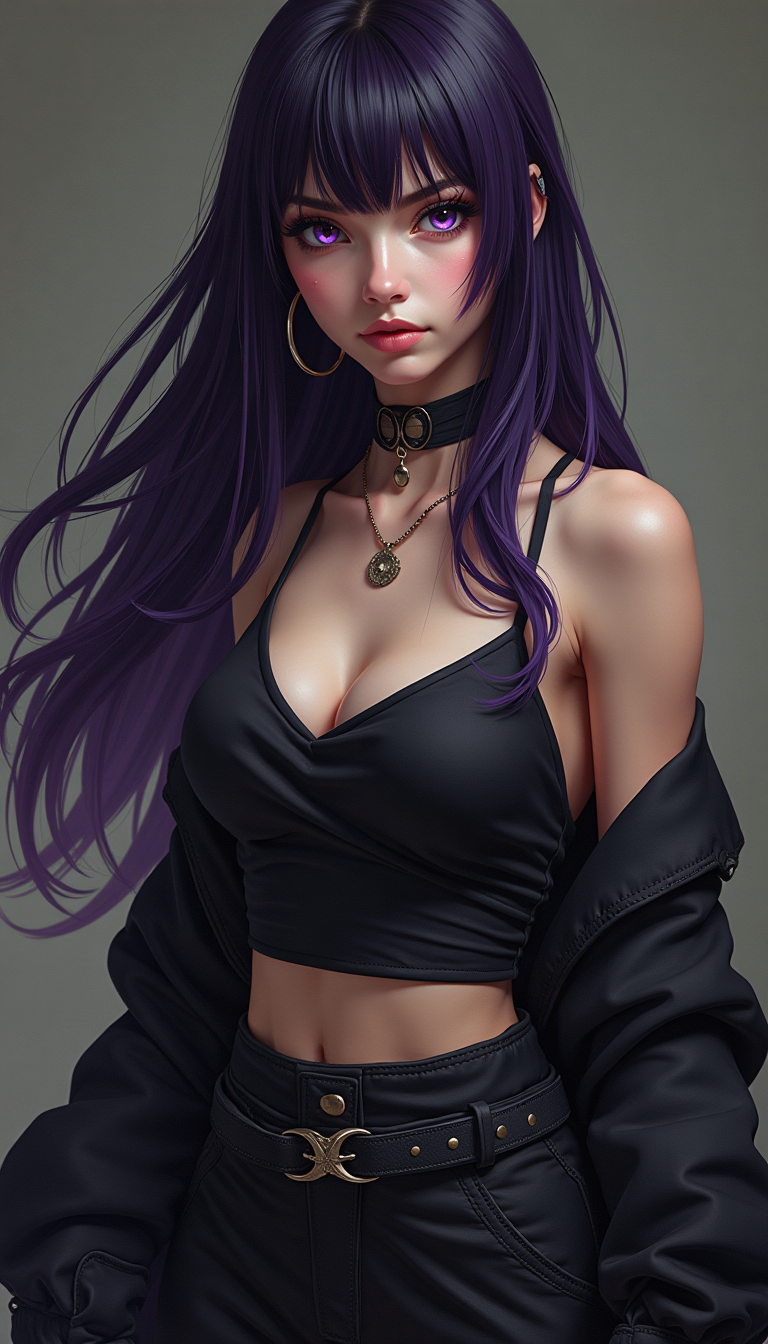 **Mystic Elegance: The Purple-Haired Enigma**
