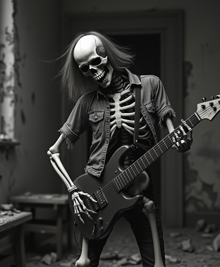 **The Skeleton Guitarist: A Surreal Performance**
