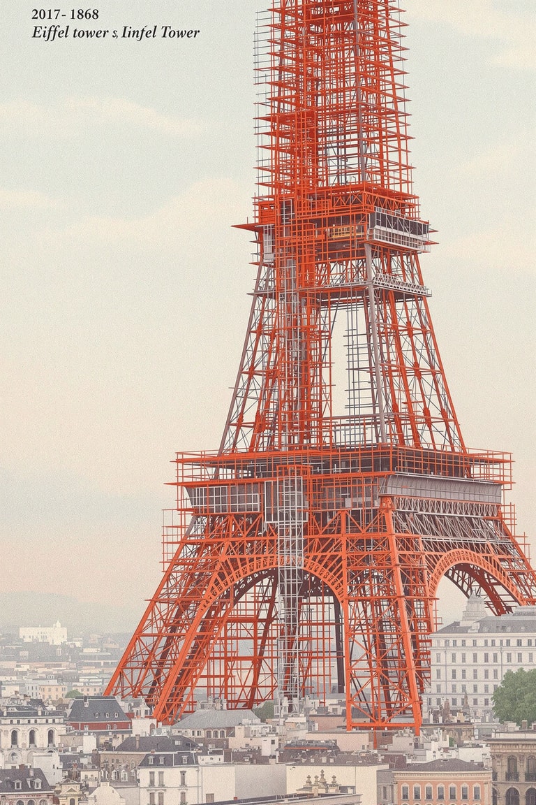 Eiffel Tower Under Red Scaffolding