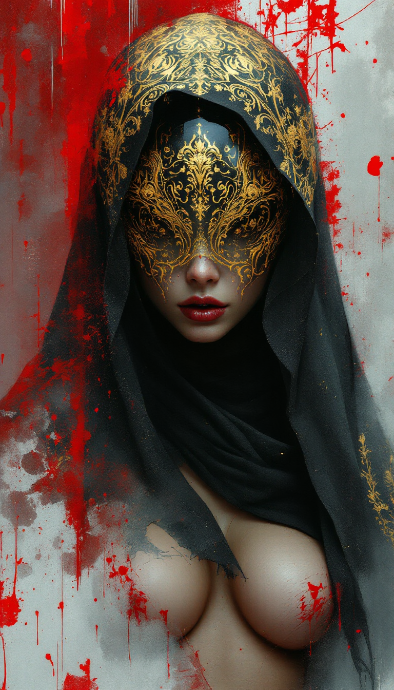 Golden Mask in Splattered Elegance