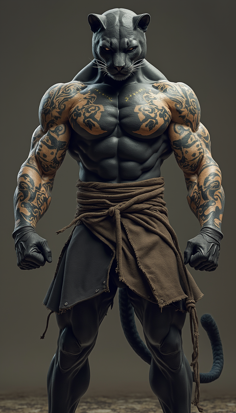 **Guardian of the Jungle: The Tattooed Panther Warrior**