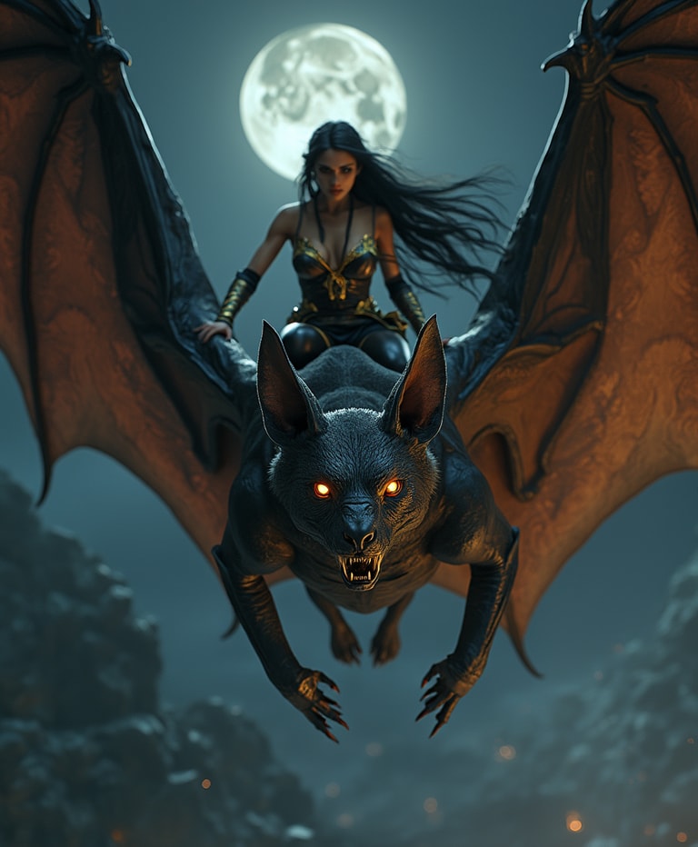Moonlit Flight of the Bat Rider