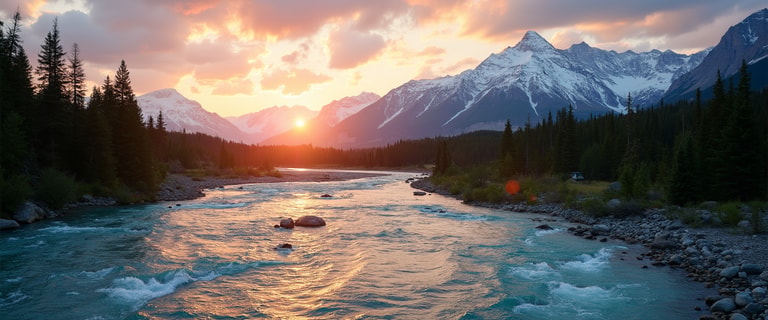 Sunset Over Mountain River