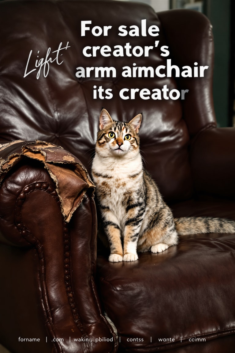 Cat's Masterpiece: The Worn-Out Armchair