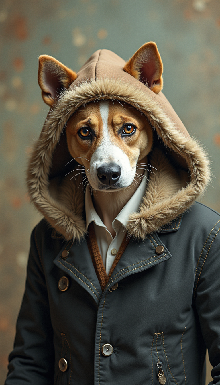 Contemplative Canine in Urban Attire