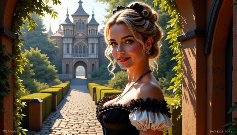 Victorian Elegance in a Garden Pathway
