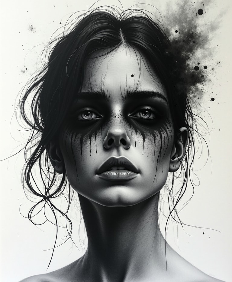 **Tears of Ink: A Portrait of Emotional Chaos**